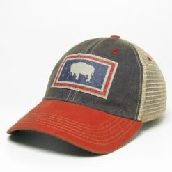 Wyoming State Flag Trucker Hat – Navy/Red