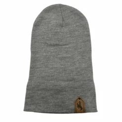 Wyoming Cowboys Leather Patch Knit Beanie – Heather Grey -Sportswear Discount Store 62847 2