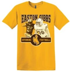Wyoming Cowboys #28 Easton Gibbs Football YOUTH S/S Tee – Gold