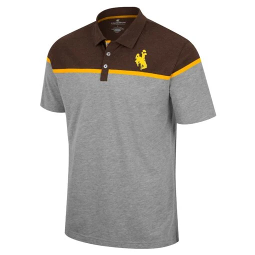 Wyoming Cowboys Chamberlain Polo – Grey/Brown/Gold -Sportswear Discount Store COPS11535HG WYOM MF