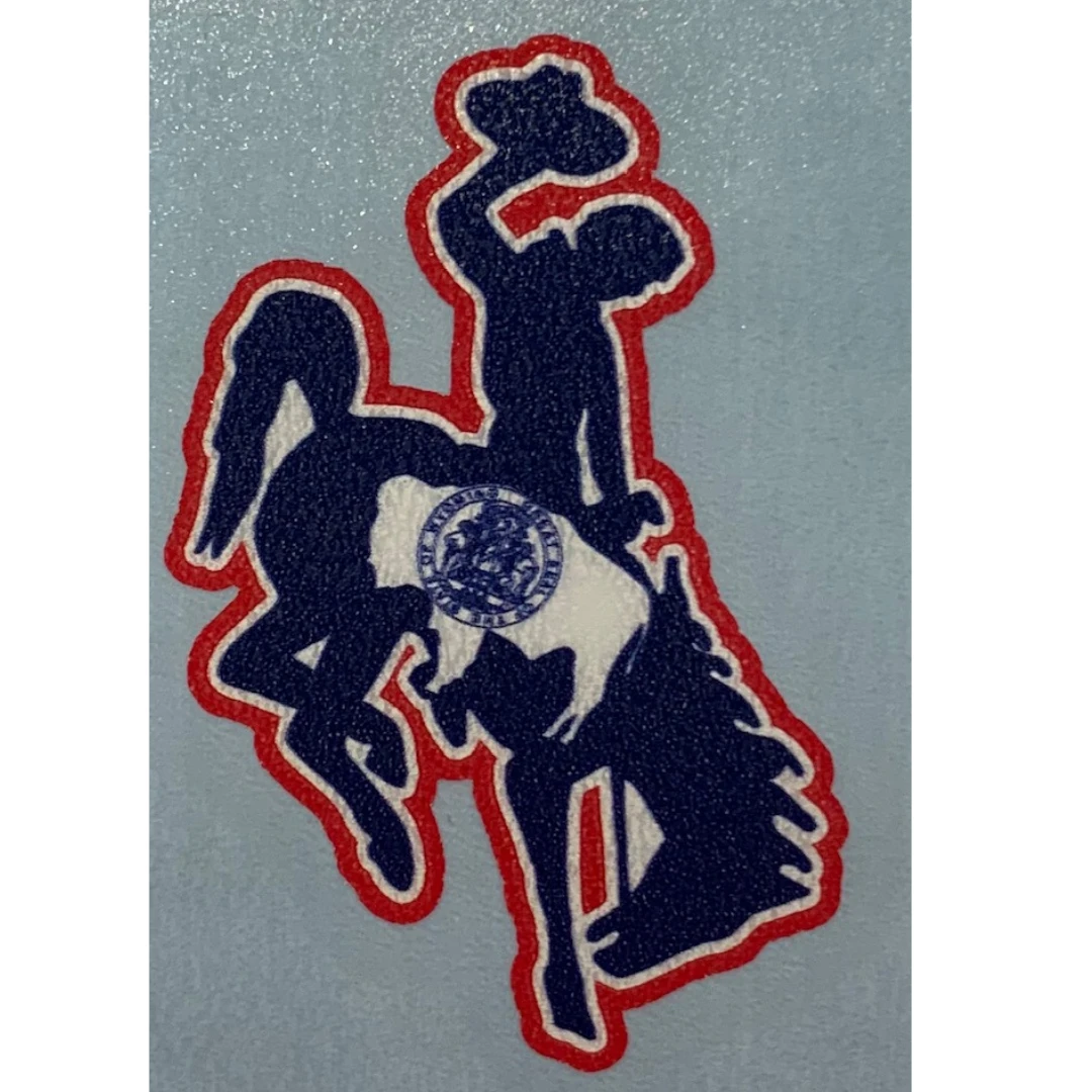 Wyoming Cowboys Bucking Horse 1.7″ Decal – State Flag 3 Wyoming Cowboys Bucking Horse 1.7″ Decal – State Flag