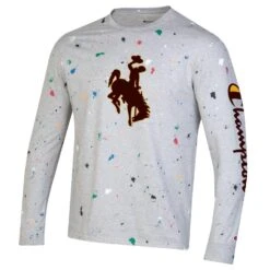Wyoming Cowboys Paint Splatter Women’s L/S Tee – Oxford Grey