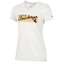 Wyoming Cowboys Women’s Triblend V-Neck S/S Tee – White Alabaster