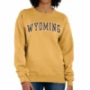 Wyoming Cowboys Women’s Distressed Crew – Gold -Sportswear Discount Store comfort colors gold crew WYO PRINT